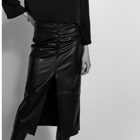 zara faux leather midi skirt